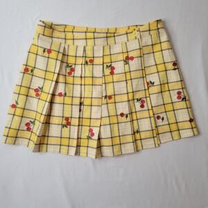 Forever 21 Women's Plaid Skirt Cherry Print Pleated Mini‎ Yellow Plus Size 0X